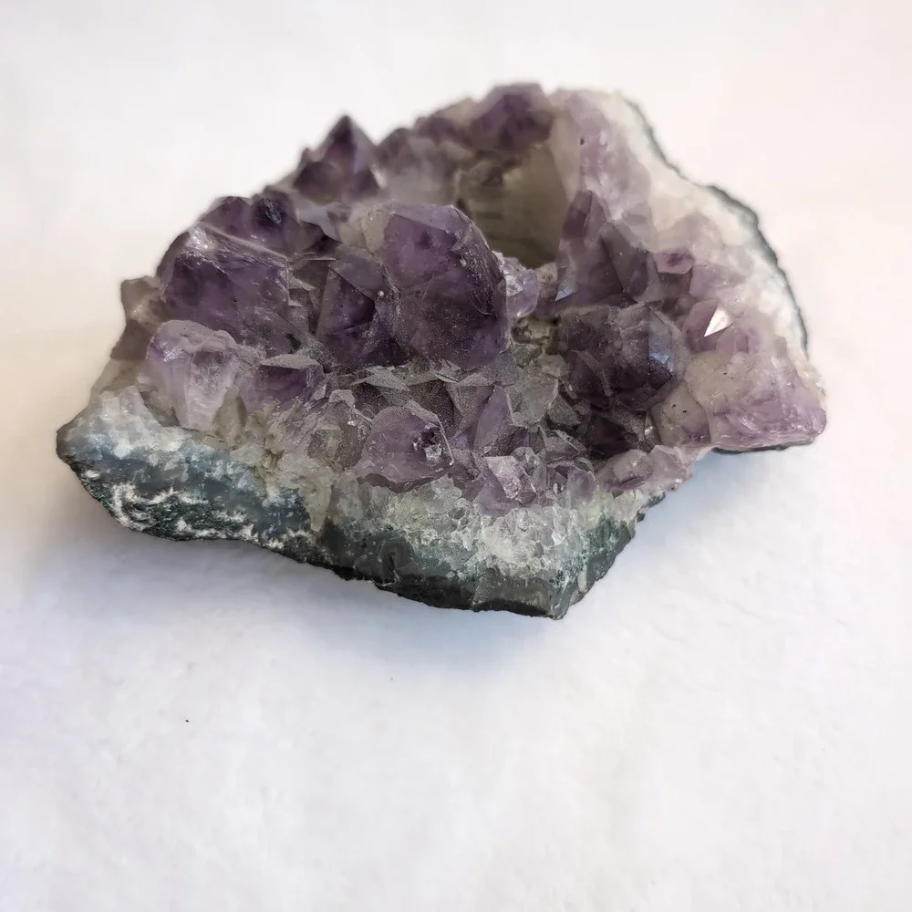 Amethyst Crystal Candle Holder Purple Raw Geode Cluster - Picture 3 of 16